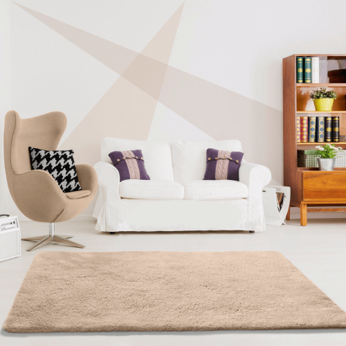 Alfombra Shaggy Lavable Alpaca Liso Beige - Universal (2)