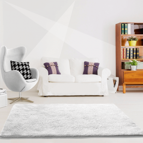 Alfombra Shaggy Lavable Alpaca Liso Blanco - Universal (2)