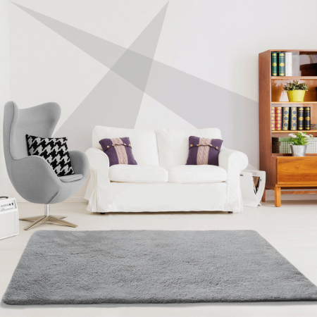 Alfombra Shaggy Lavable Alpaca Liso Plata - Universal (2)