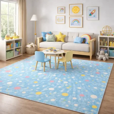 Alfombra acrílica Nerea, diseño infantil, tacto suave. 253 Azul - Sualsa (3)