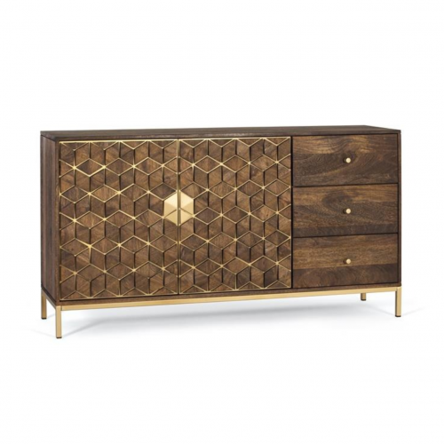Aparador 145x40x77 Madera Mango Patas Doradas 3 Cajones + 2 Puertas - Giner y Colomer - 1