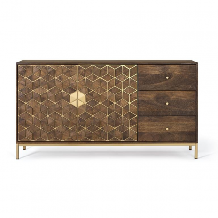 Aparador 145x40x77 Madera Mango Patas Doradas 3 Cajones + 2 Puertas - Giner y Colomer - 2