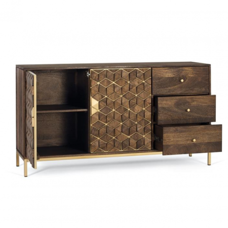 Aparador 145x40x77 Madera Mango Patas Doradas 3 Cajones + 2 Puertas - Giner y Colomer - 3