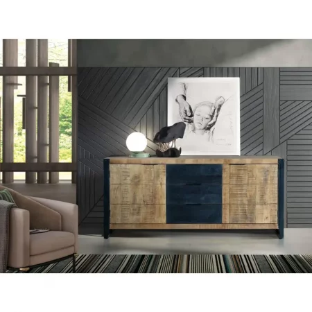 Aparador 2 Puertas + 3 Cajones Madera Natural Mango 180x45x80 - Giner y Colomer-1