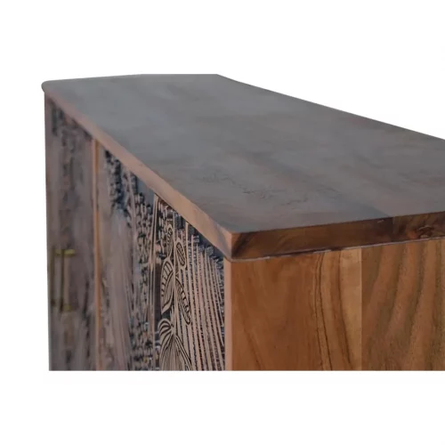 Aparador 4 Puertas Madera Acacia Tallado a Mano Estantes Interiores Patas Metal - Giner y Colomer-5
