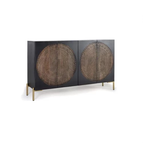 Aparador 4 Puertas Madera Mango y Base Metal Colección París 145x40x90 Cm - Giner y Colomer (1)