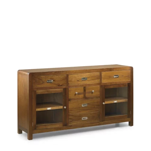 Aparador 7 Cajones + 2 Puertas + 2 Estantes Madera Mindi Colección Flash 160x40x85 Cm - Moycor (1)