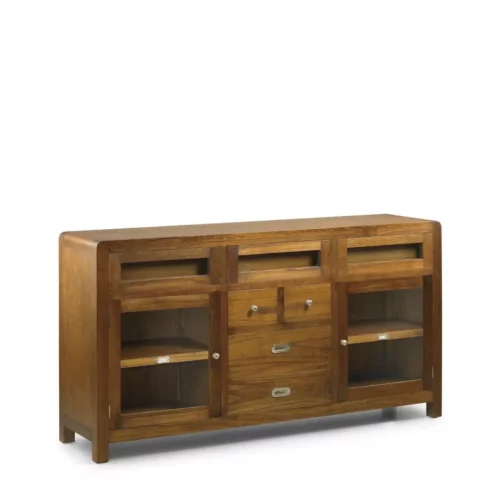 Aparador 7 Cajones + 2 Puertas + 2 Estantes Madera Mindi Colección Flash 160x40x85 Cm - Moycor (2)