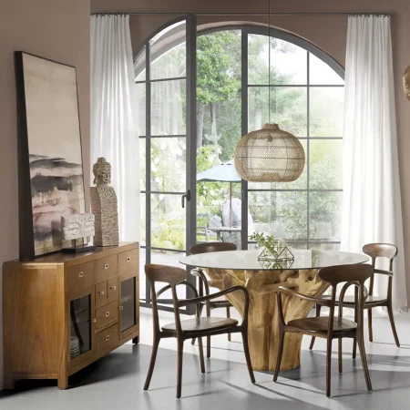 Aparador 7 Cajones + 2 Puertas + 2 Estantes Madera Mindi Colección Flash 160x40x85 Cm - Moycor (5)