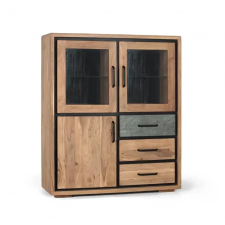 Aparador Alto Fabricado En Madera De Acacia En Color Natural 110x130x40 Cm - Giner y Colomer (2)