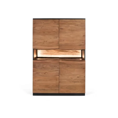 Aparador Alto Madera Acacia 4 Puertas cLuz Led Colección Imphal 100x40x147 Cm - Giner y Colomer (1)