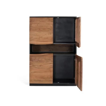 Aparador Alto Madera Acacia 4 Puertas cLuz Led Colección Imphal 100x40x147 Cm - Giner y Colomer (2)