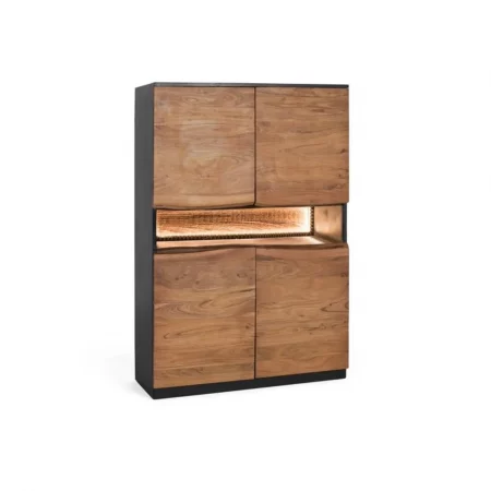 Aparador Alto Madera Acacia 4 Puertas cLuz Led Colección Imphal 100x40x147 Cm - Giner y Colomer (3)