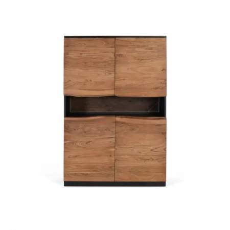 Aparador Alto Madera Acacia 4 Puertas cLuz Led Colección Imphal 100x40x147 Cm - Giner y Colomer (4)
