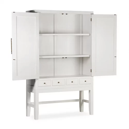 Aparador-Armario Blanco 4 Cajones + 2 Puertas + 2 Estantes Madera Mindi Colección Everest 110x40x180 Cm - Moycor (4)