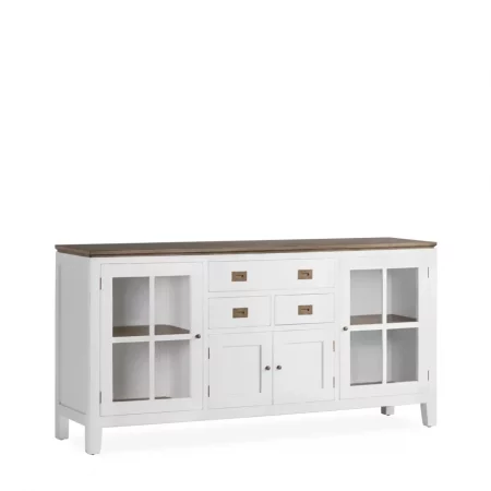 Aparador Blanco Madera Mindi 3 Cajones + 4 Puertas Colección Everest 180x45x90 Cm - Moycor (1)