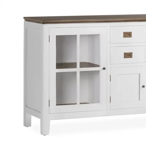 Aparador Blanco Madera Mindi 3 Cajones + 4 Puertas Colección Everest 180x45x90 Cm - Moycor (2)