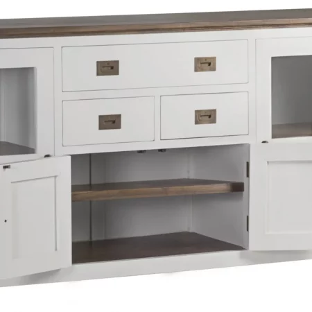 Aparador Blanco Madera Mindi 3 Cajones + 4 Puertas Colección Everest 180x45x90 Cm - Moycor (4)