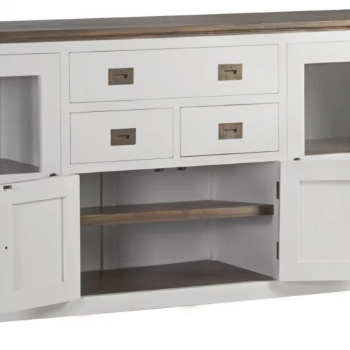 Aparador Blanco Madera Mindi 3 Cajones + 4 Puertas Colección Everest 180x45x90 Cm - Moycor (4)