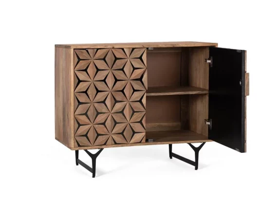 Aparador De Dos Puertas Que Combina Madera de Mango Con Metal 76 x 90 x 40cm-3
