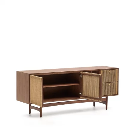 Aparador Elan 2 puertas y 2 cajones chapa y madera maciza nogal y cuerda 180x73cm-3