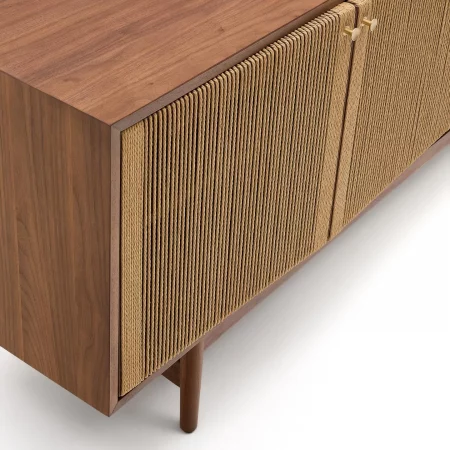 Aparador Elan 2 puertas y 2 cajones chapa y madera maciza nogal y cuerda 180x73cm-4