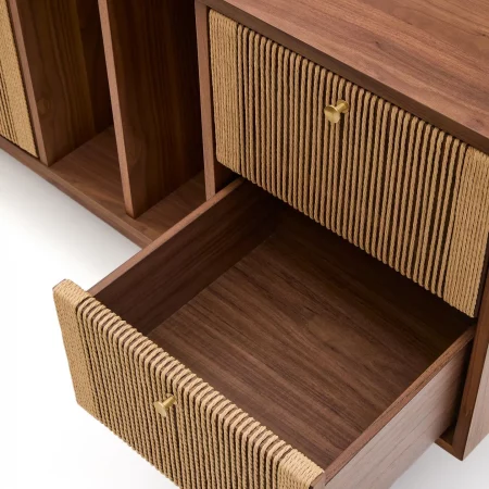 Aparador Elan 2 puertas y 2 cajones chapa y madera maciza nogal y cuerda 180x73cm-5