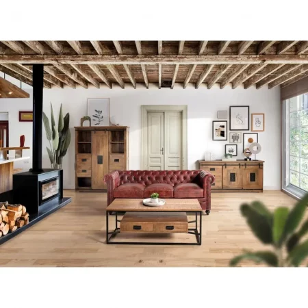 Aparador Estilo Industrial Madera Acacia 2 Puertas Correderas + 3 Cajones 165x45x80 - Giner y Colomer-2