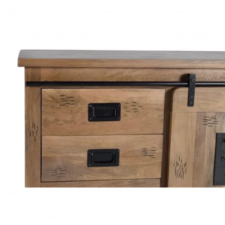Aparador Estilo Industrial Madera Acacia 2 Puertas Correderas + 3 Cajones 165x45x80 - Giner y Colomer-4