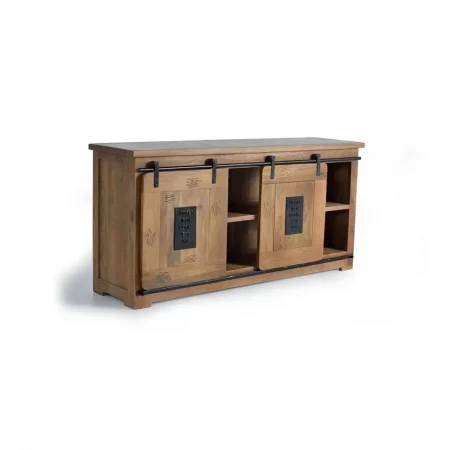 Aparador Estilo Industrial Madera Acacia 2 Puertas Correderas + 3 Cajones 165x45x80 - Giner y Colomer-8