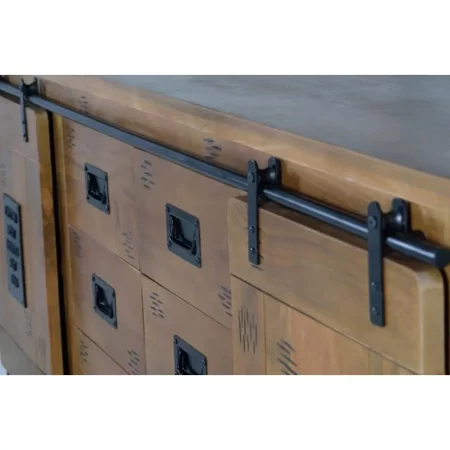 Aparador Madera Acacia Estilo Industrial 2 Puertas Correderas + 6 Cajones 190x45x80 - Giner y Colomer-2