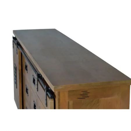 Aparador Madera Acacia Estilo Industrial 2 Puertas Correderas + 6 Cajones 190x45x80 - Giner y Colomer-7