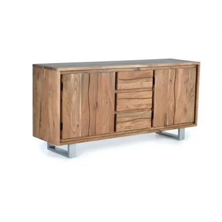Aparador Madera Acacia Maciza 4 Puertas + 3 Cajones Patas Metal - Giner y Colomer-3