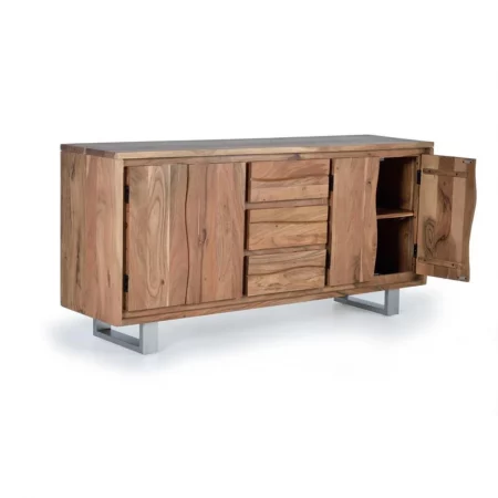 Aparador Madera Acacia Maciza 4 Puertas + 3 Cajones Patas Metal - Giner y Colomer-6