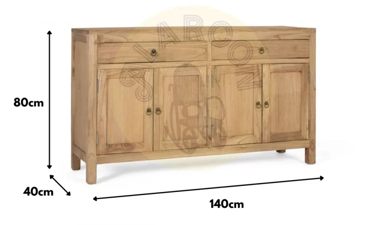 Aparador Madera Maciza de Mindi Natural 140x40x82 Cm - Giner y Colomer (6)