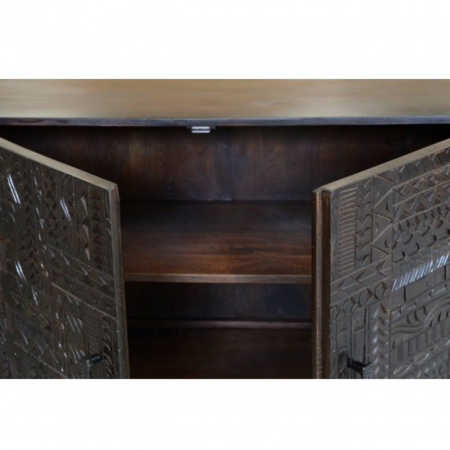 Aparador Madera Mango 4 Puertas Talladas Color Wengué Patas Metal Mod. Jeroglífico 180x40x85 - Giner y Colomer - 3