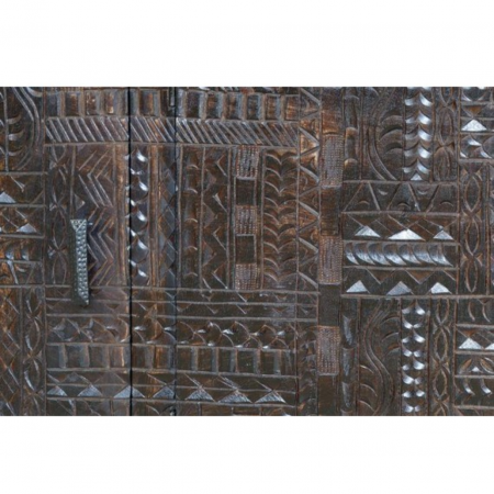 Aparador Madera Mango 4 Puertas Talladas Color Wengué Patas Metal Mod. Jeroglífico 180x40x85 - Giner y Colomer - 4
