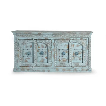 Aparador Madera Mango Color Azul 4 Puertas Detalles Metal 190x45x100 - Giner y Colomer-4