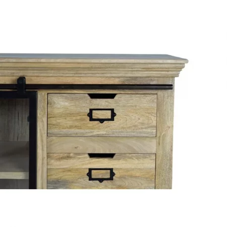 Aparador Madera Mango Natural 6 Cajones + 2 Puertas Correderas Cristal Estilo Industrial 180x45x86 - Giner y Colomer-5