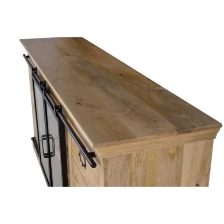 Aparador Madera Mango Natural 6 Cajones + 2 Puertas Correderas Cristal Estilo Industrial 180x45x86 - Giner y Colomer-6