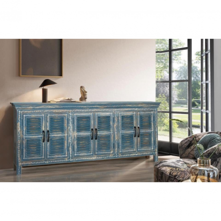 Aparador Madera Mango Pintado a Mano Color Azul 6 Puertas - Giner y Colomer - 1