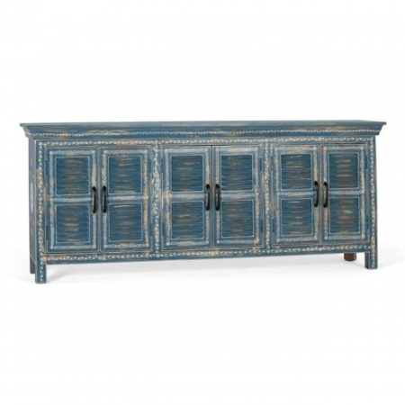 Aparador Madera Mango Pintado a Mano Color Azul 6 Puertas - Giner y Colomer - 2