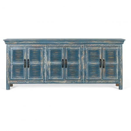 Aparador Madera Mango Pintado a Mano Color Azul 6 Puertas - Giner y Colomer - 3