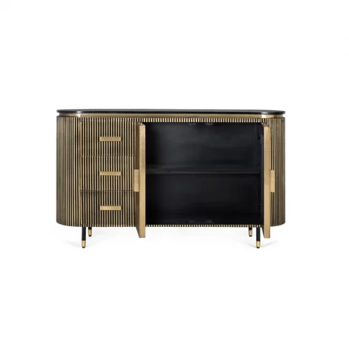 Aparador Madera Mango Revestido Bronce e Cajones + 2 Puertas 150x40x86 - Giner y Colomer (1)