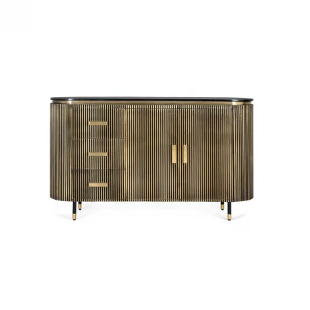 Aparador Madera Mango Revestido Bronce e Cajones + 2 Puertas 150x40x86 - Giner y Colomer (2)