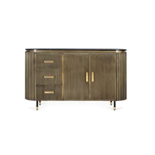Aparador Madera Mango Revestido Bronce e Cajones + 2 Puertas 150x40x86 - Giner y Colomer (2)
