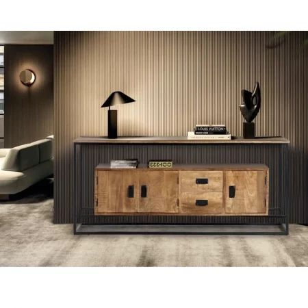 Aparador Madera Mango y Metal con 3 Puertas + 2 Cajones Estilo Industrial - Giner y Colomer (1)