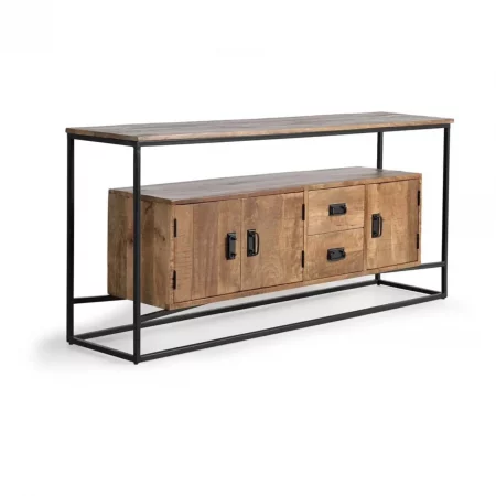 Aparador Madera Mango y Metal con 3 Puertas + 2 Cajones Estilo Industrial - Giner y Colomer (2)