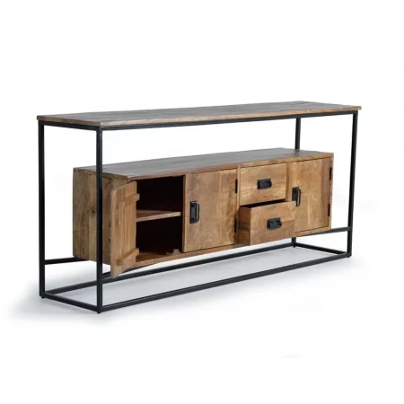 Aparador Madera Mango y Metal con 3 Puertas + 2 Cajones Estilo Industrial - Giner y Colomer (3)