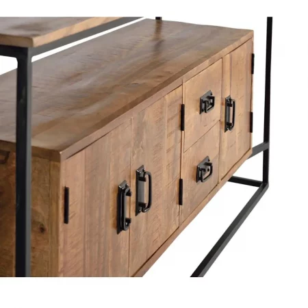 Aparador Madera Mango y Metal con 3 Puertas + 2 Cajones Estilo Industrial - Giner y Colomer (4)